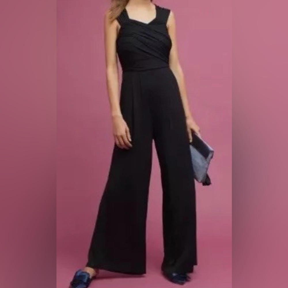 Anthropologie Moulinette Soeurs Black Molly Knit Jumpsuit Wide Leg Quiet Luxury